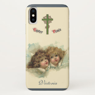 Funda Para iPhone X Pascua vintage, nubes de ángeles angélicos en el c