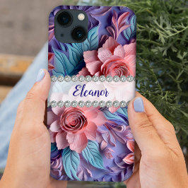 Funda Para iPhone 13 Pastas de arreglo de flores 3D , marco de diamante