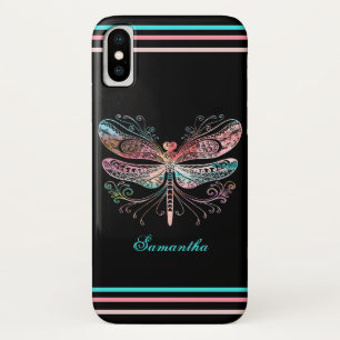 Funda Para iPhone X Pastel Abstract Dragonfly Black