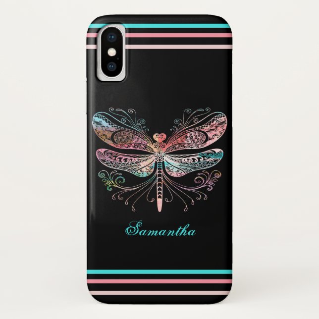 Funda De Case-Mate Para iPhone Pastel Abstract Dragonfly Black (Reverso)