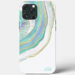 Funda Para iPhone 13 Pro Max Pastel Aqua y Agate Morado con Monograma