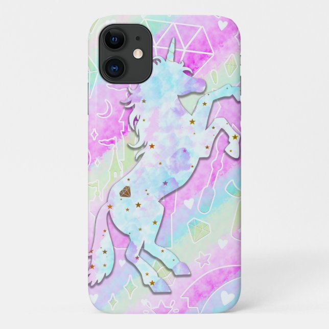 Funda De Case-Mate Para iPhone Pastel Arcoíris Diamantes y Estrellas Unicornio Má (Reverso)