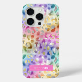 Funda Para iPhone 15 Pro Pastel Iridescent Leopard Print Monogrammed