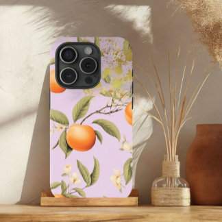 Funda Para iPhone 15 Pastel Mauve de moda, Fruta de Apricot y Oro de Mo