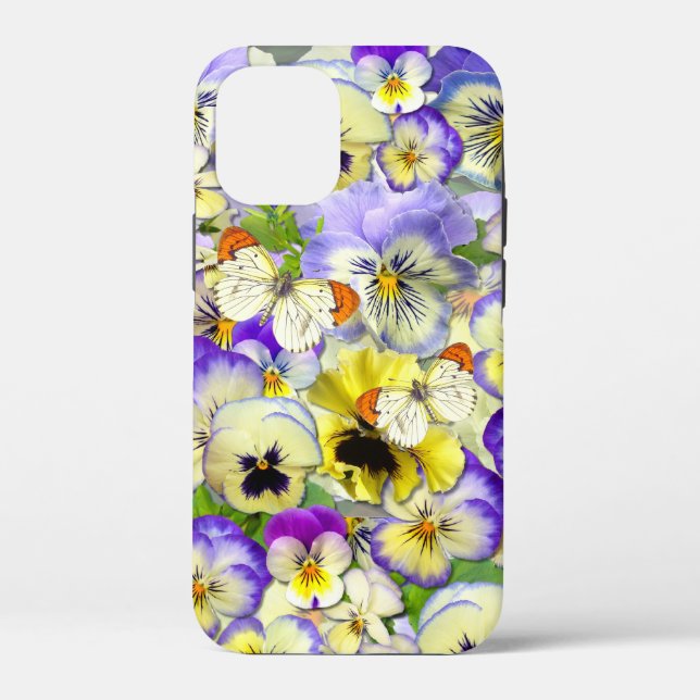 Funda De Case-Mate Para iPhone Pastel Pansies con mariposas (Reverso )