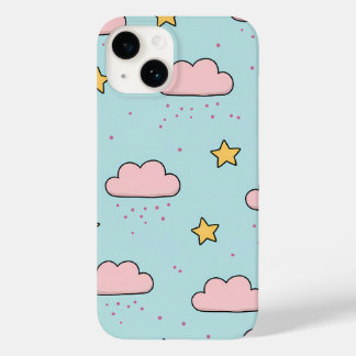 Funda Para iPhone 14 De Case-Mate Pastel Pink Cloud and Yellow Star Pattern