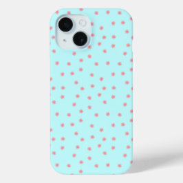 Funda Para iPhone 15 Pastel Pink Floral Pattern on Teal Background