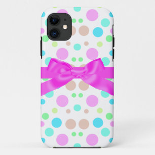 FUNDA PARA iPhone 11 PASTEL POLKA DOT CON BOW PHONE CASO