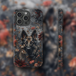 Funda Para iPhone 15 Pro Max Pastor alemán y flores silvestres