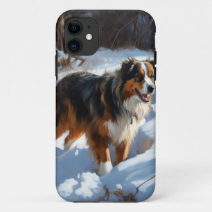Funda Para iPhone 11 Pastor Australiano Deja que nieve Navidad
