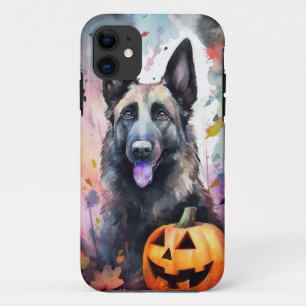 Funda Para iPhone 11 Pastor belga de Halloween con calabazas temerosas