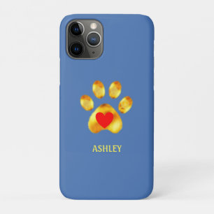 Funda Para iPhone 11 Pro Pata dorada con corazón sobre azul claro
