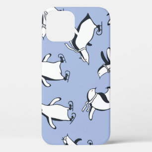 Funda Para iPhone 12 Patinaje sobre pingüinos, patrón de cosecha a mano