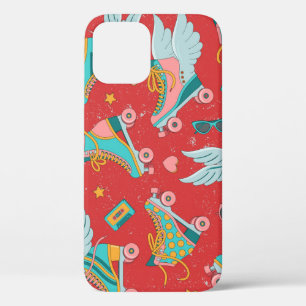 Funda Para iPhone 12 Patines Retro Roller: Fondo Rojo Brillante