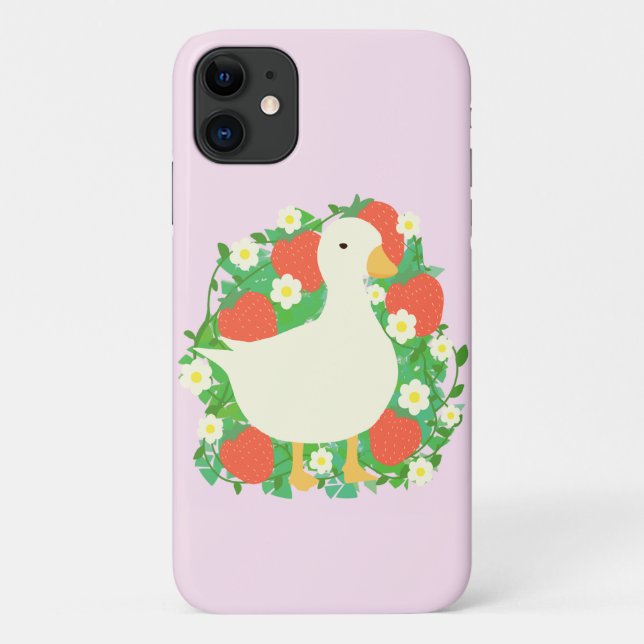 Funda De Case-Mate Para iPhone Pato de gasa de fresa floral (Reverso)