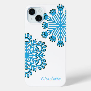 Funda Para iPhone 15 Mini Pato de perro personalizado copo de nieve azul y b
