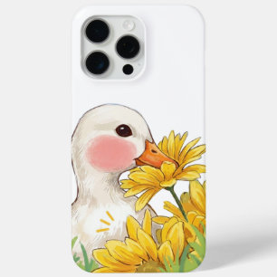 Funda Para iPhone 15 Pro Max Pato Kawaii Adorable con Flores Amarillas