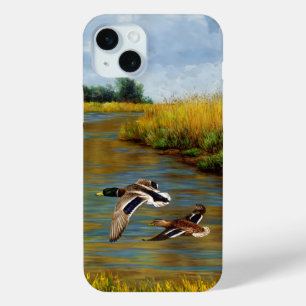 Funda Para iPhone 15 Mini Patos Mallard Volando Sobre El Estanque