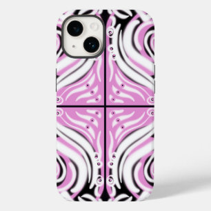 Funda Para iPhone 14 De Case-Mate Patrón abstracto de curva blanca rosada