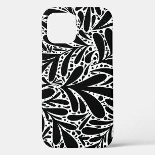 Funda Para iPhone 12 Patrón abstracto de hojas en blanco y negro