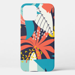 Funda Para iPhone 12 Patrón abstracto de tendencia con hojas tropicales