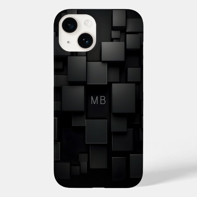 Funda De Case-Mate Para iPhone Patrón abstracto geométrico negro con monograma (Reverso )