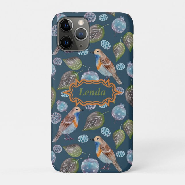 Funda De Case-Mate Para iPhone Patrón acuarela de aves azules (Reverso)
