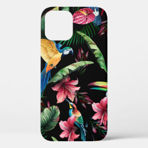 Funda Para iPhone 12 Patrón acuarela sin costura, aves tropicales, touc