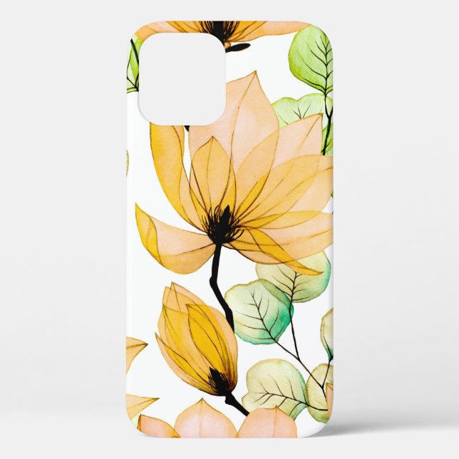 Funda De Case-Mate Para iPhone Patrón acuarela transparente con flores de magnoli (Reverso )