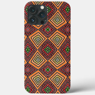 Funda Para iPhone 13 Pro Max patrón africano de diamantes tribales verdes de na