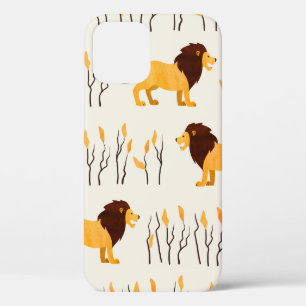 Funda Para iPhone 12 Patrón africano sin foco con un lindo león. vintag