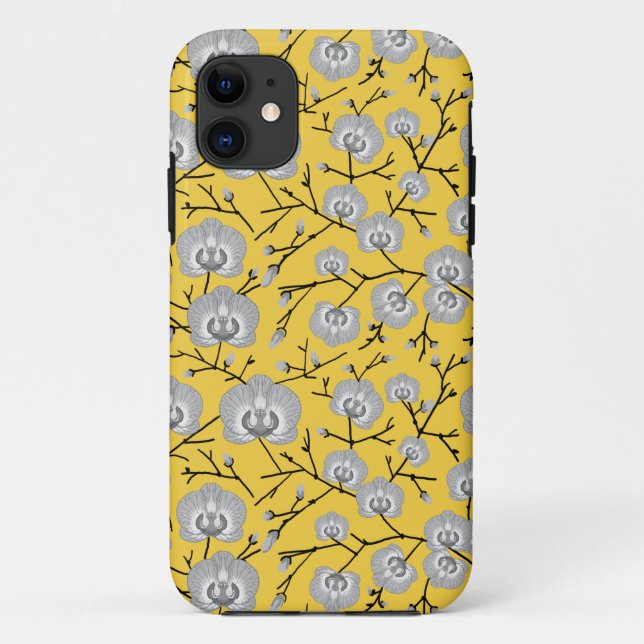 Funda De Case-Mate Para iPhone patrón amarillo de orquídeas (Reverso)