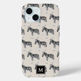 Funda Para iPhone 15 Patrón animal exótico de cebra Monograma Beige