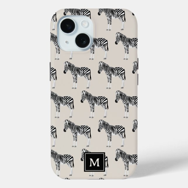 Funda De Case-Mate Para iPhone Patrón animal exótico de cebra Monograma Beige (Reverso )