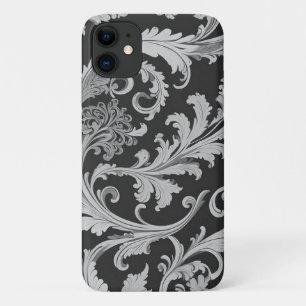 Funda Para iPhone 11 Patrón antiguo de flores monocromo