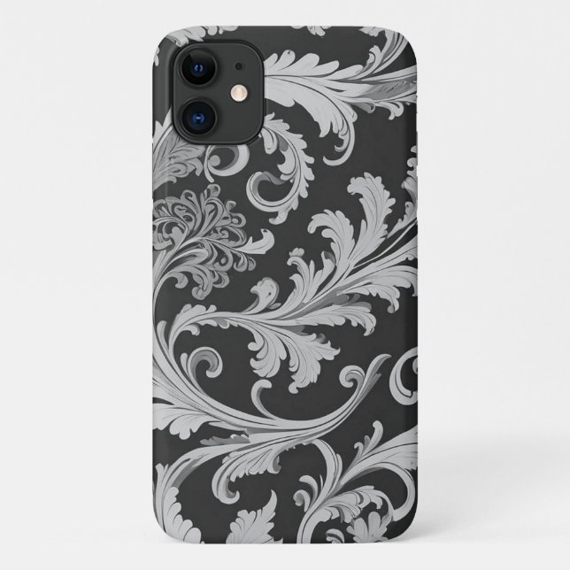 Funda De Case-Mate Para iPhone Patrón antiguo de flores monocromo (Reverso)