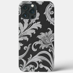 Funda Para iPhone 13 Pro Max Patrón antiguo de flores monocromo