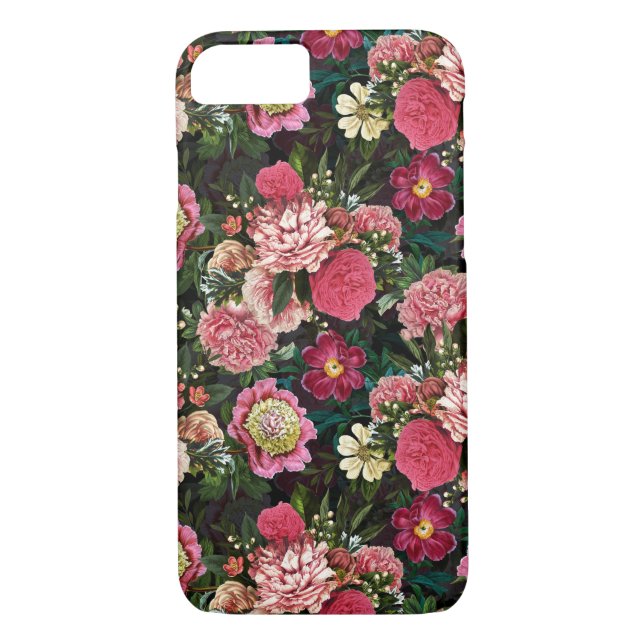 Funda De Case-Mate Para iPhone Patrón antiguo nostálgico Redouté Peonies negro (Reverso)