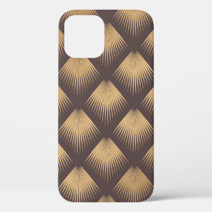 Funda Para iPhone 12 Patrón Art Decó. Fondo dorado impecable. Mini