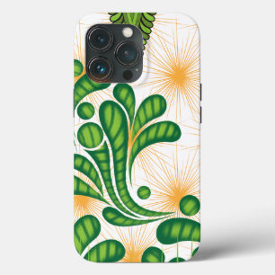Funda Para iPhone 13 Pro Patrón artístico verde y dorado que representa un 