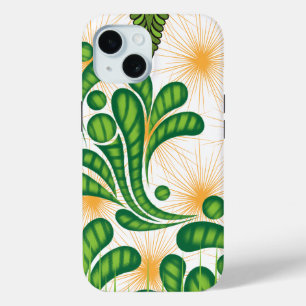 Funda Para iPhone 15 Patrón artístico verde y dorado que representa un