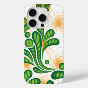 Funda Para iPhone 15 Pro Patrón artístico verde y dorado que representa un 