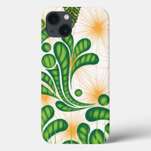 Funda Para iPhone 13 Patrón artístico verde y dorado que representa un