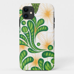 Funda Para iPhone 11 Patrón artístico verde y dorado que representa un