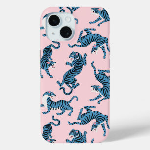 Funda Para iPhone 15 Patrón asiático del tigre azul