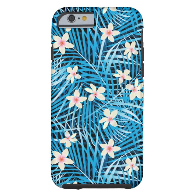 Funda De Case-Mate Para iPhone Patrón azul de hojas de palma (Reverso)
