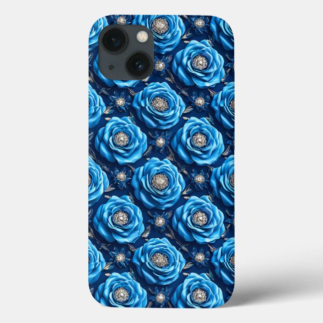 Funda De Case-Mate Para iPhone Patrón azul de rosas 3d (Reverso)