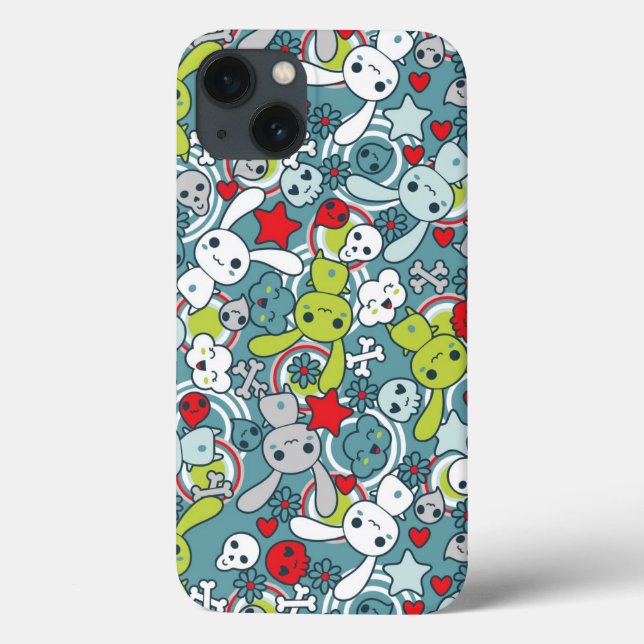 Funda De Case-Mate Para iPhone patrón azul kawaii (Reverso)