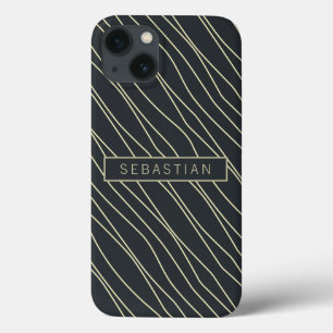 Funda Para iPhone 13 Patrón azul oscuro rayado personalizado