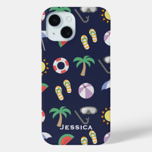Funda Para iPhone 15 Patrón azul veraniego de vacaciones en la playa
